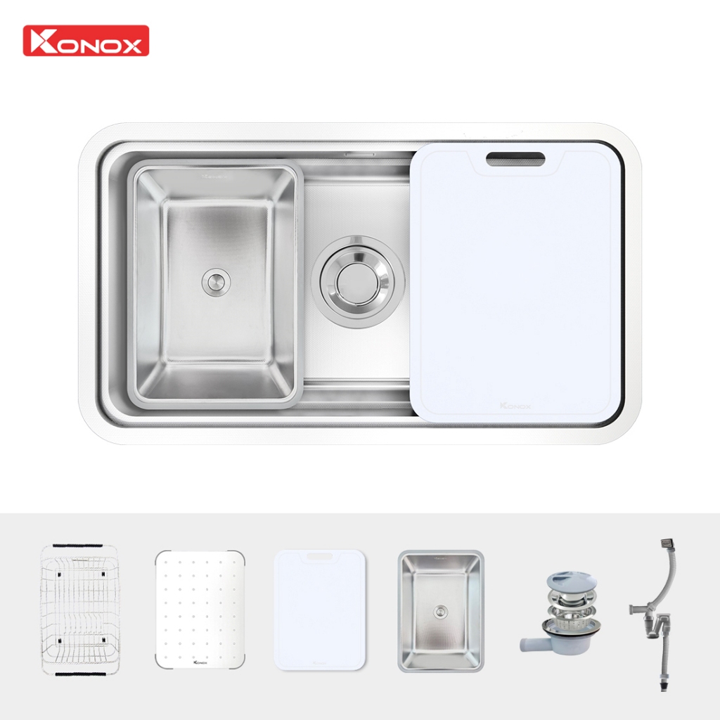 Chậu rửa bát Inox 304 1 hố chống xước Konox Workstation Sink Dekor 8347SU - Tổng kho bếp Lê Gia