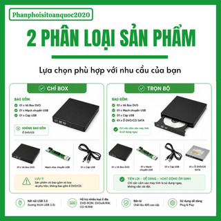 Box Ổ Đĩa DVD Gắn Ngoài USB 2.0 SATA 12.7mm/9.5mm – Tận Dụng Ổ DVD – Dùng Cho Laptop, PC
