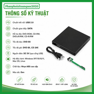 Box Ổ Đĩa DVD Gắn Ngoài USB 2.0 SATA 12.7mm/9.5mm – Tận Dụng Ổ DVD – Dùng Cho Laptop, PC