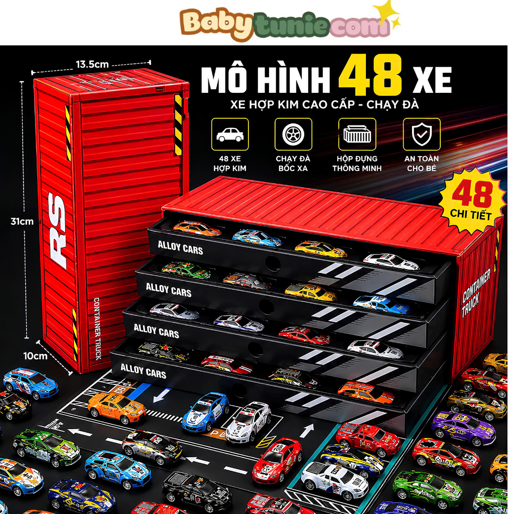 Mô Hình Xe Thể Thao 48 Xe Bằng Hợp Kim Chiếc Chạy Đà Đường Đua Trong Hộp Đựng Hình Containner