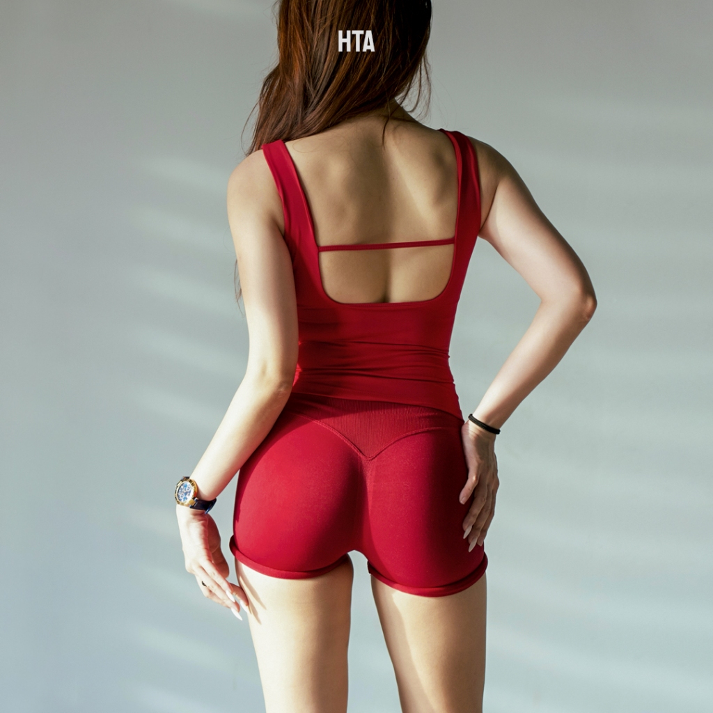 Áo Cổ Vuông HT Apparel Mida Top - Áo Cổ Vuông Gym, Yoga, Pilates, Chiết Eo Tôn Dáng, Hai Lớp Sẵn Mút