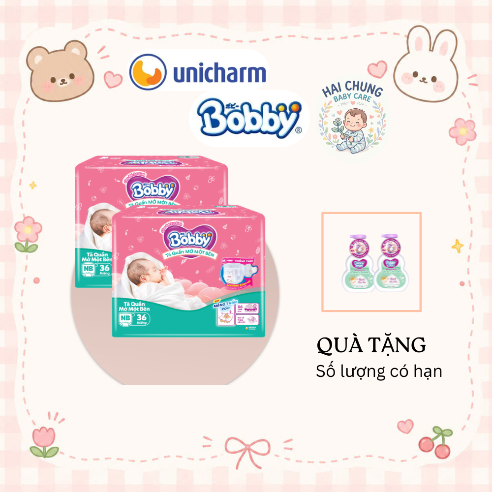 {3 BTG Bobby Chan 50ml} Tã quần Bobby mở 1 bên size NB36, S40