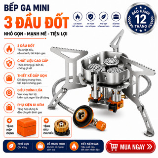Bếp Gas Du Lịch 3 Đầu Đốt Siêu Mạnh, Hợp Kim Thép Không Gỉ, Bếp Gas Cắm Trại Siêu Nhỏ Gọn Có Dây Nối Bình Gas An Toàn