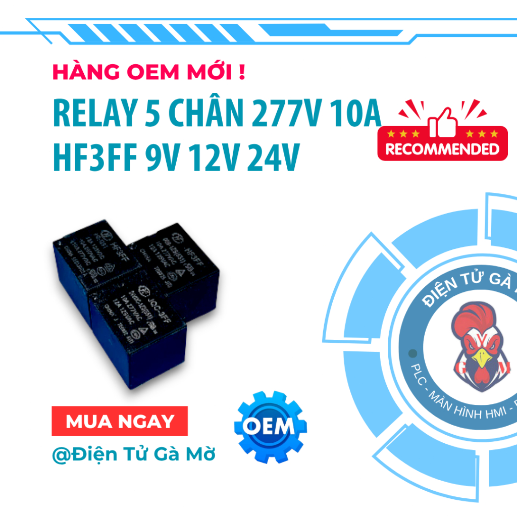 [1 CON] Relay 5 Chân 277V 10A, JQC/HF3FF HF3FF JQC-3FF 1ZS 1ZST 5V 9V 12V 24V, Hàng OEM Mới