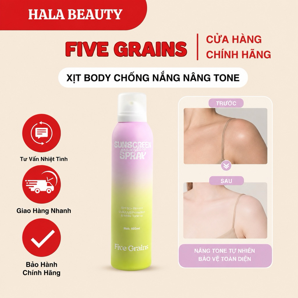 [FIVE GRAINS] Xịt Chống Nắng Cao cấp Five Grains Nâng Tone Pro-Xylane 160ML