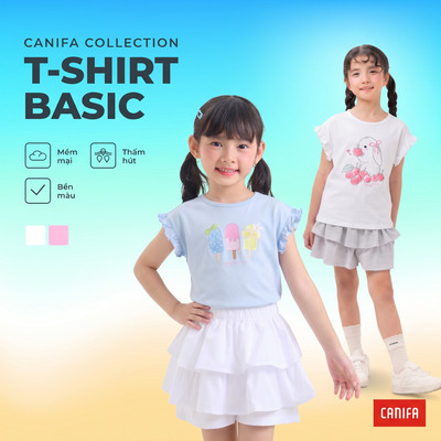 Áo phông bé gái CANIFA chất thun cotton pha tay bèo in họa tiết đáng yêu PS26 1TS26S001