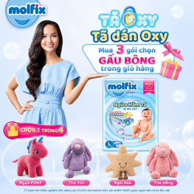 [Mua 3 gói_Chọn QUÀ trong giỏ] Tã/bỉm dán Molfix Oxy Super Jumbo giúp Ngừa Hăm Tã size S,M,L- Bịch Lẻ Cho Bé