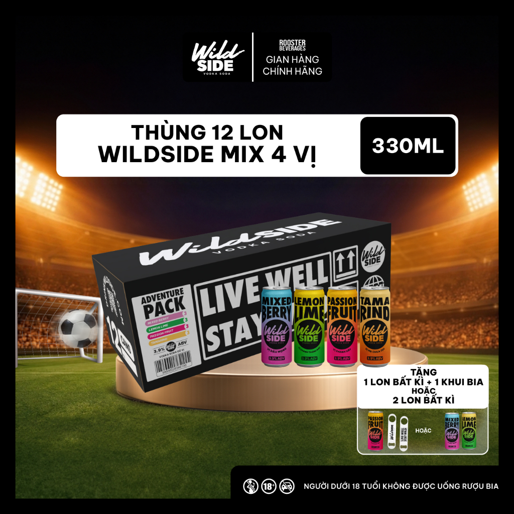 Wildside Vodka Soda Thùng 4 Vị | Thùng 12 Lon x 330ml – Độ cồn 3.9% – Đồ uống có cồn nhẹ