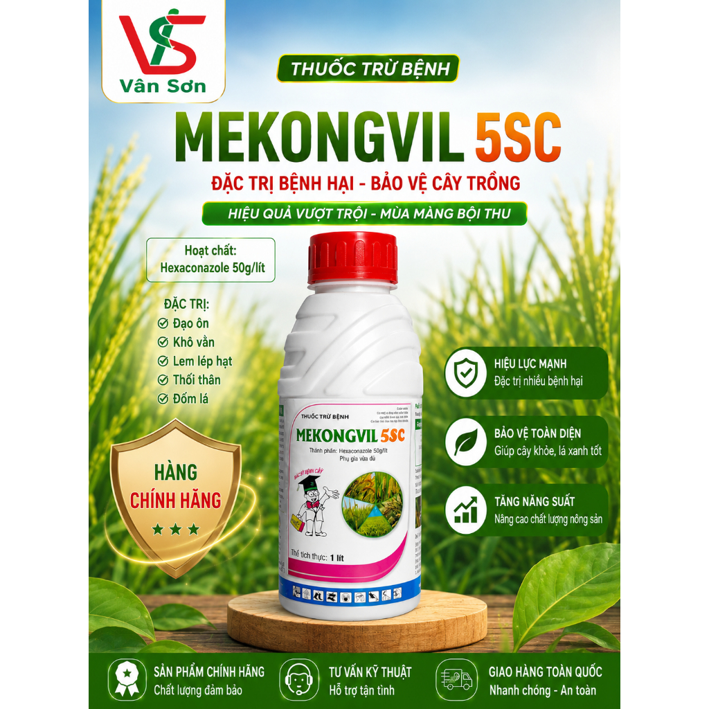 THUỐC TRỪ BỆNH MEKONGVIL 5SC (CHAI 1 LÍT) – ĐẶC TRỊ KHÔ VẰN, BẢO VỆ MÀU XANH CỦA LÚA