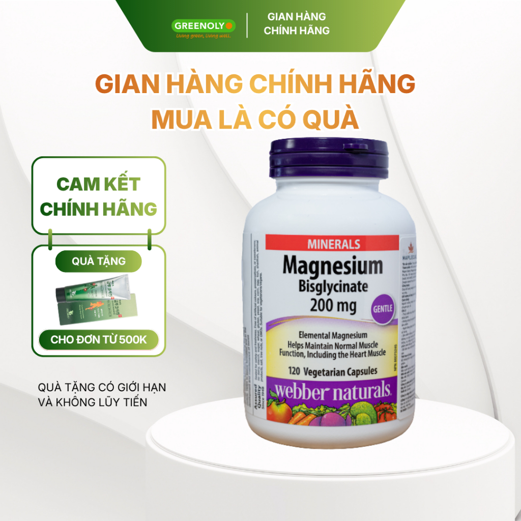 Viên uống bổ sung Magiê Webber Naturals Magnesium Bisglycinate 200mg