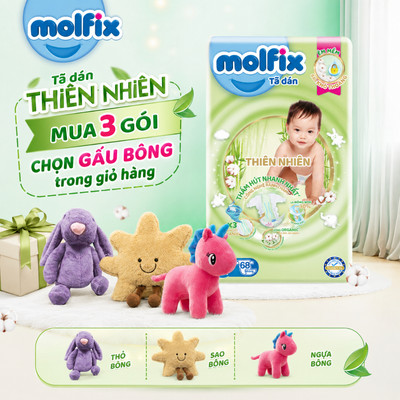 [Mua 3 gói_Chọn QUÀ trong giỏ] Tã/bỉm dán Molfix Thiên nhiên Super Jumbo đủ các size S80/ M76/ L68/ XL64/ XXL