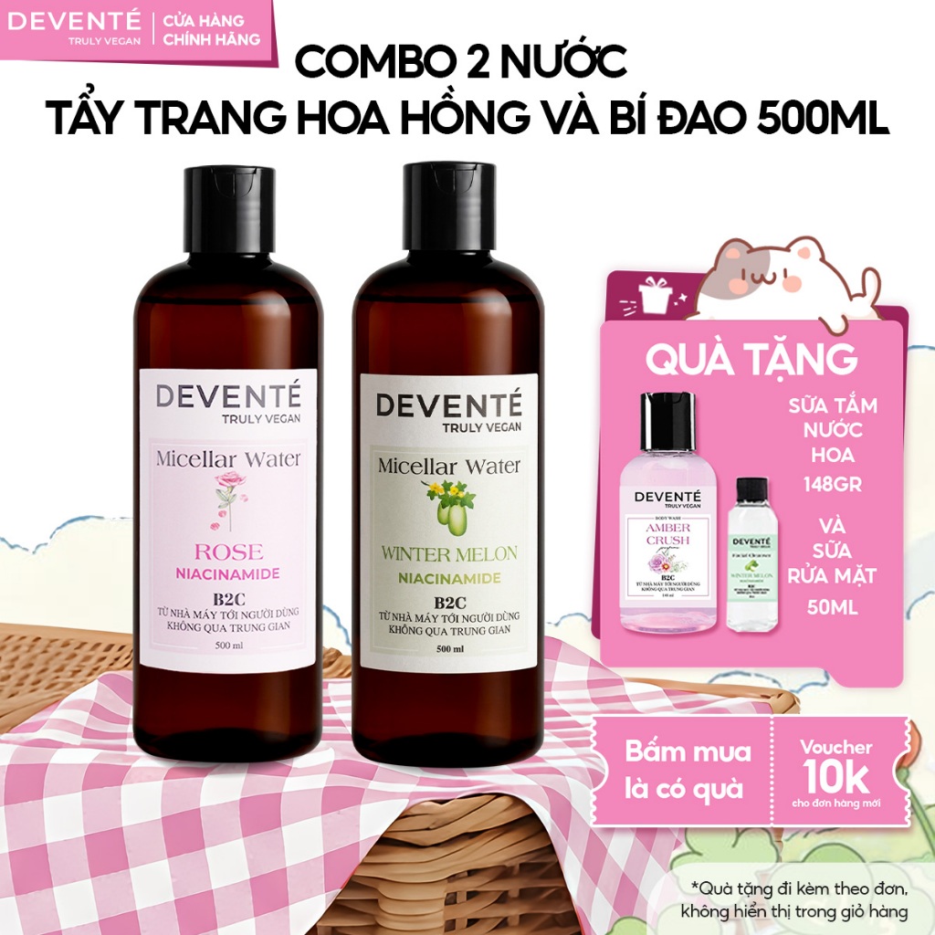 Combo 2 Chai Nước Tẩy Trang Thuần Chay DEVENTE Tẩy Sạch Bả Nhờn Và Giảm Dầu Nhờn 500ML