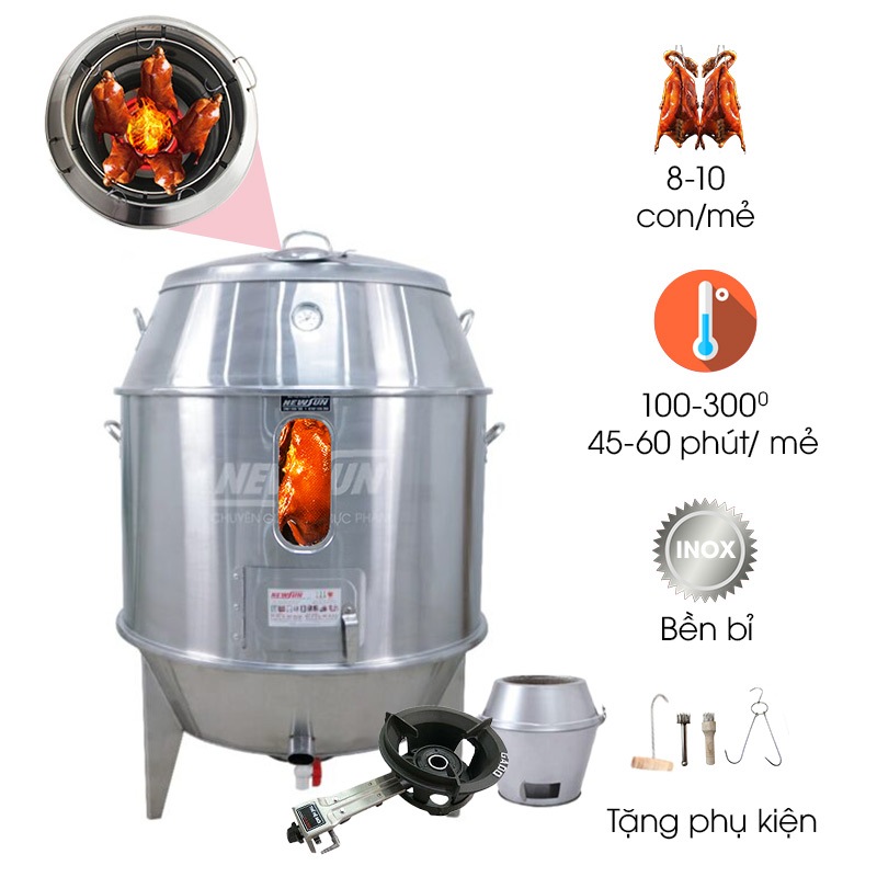 Lò Quay Vịt Gas 80 NEWSUN - Lò Quay Gà Vịt Inox Cao Cấp, Tiết Kiệm Gas