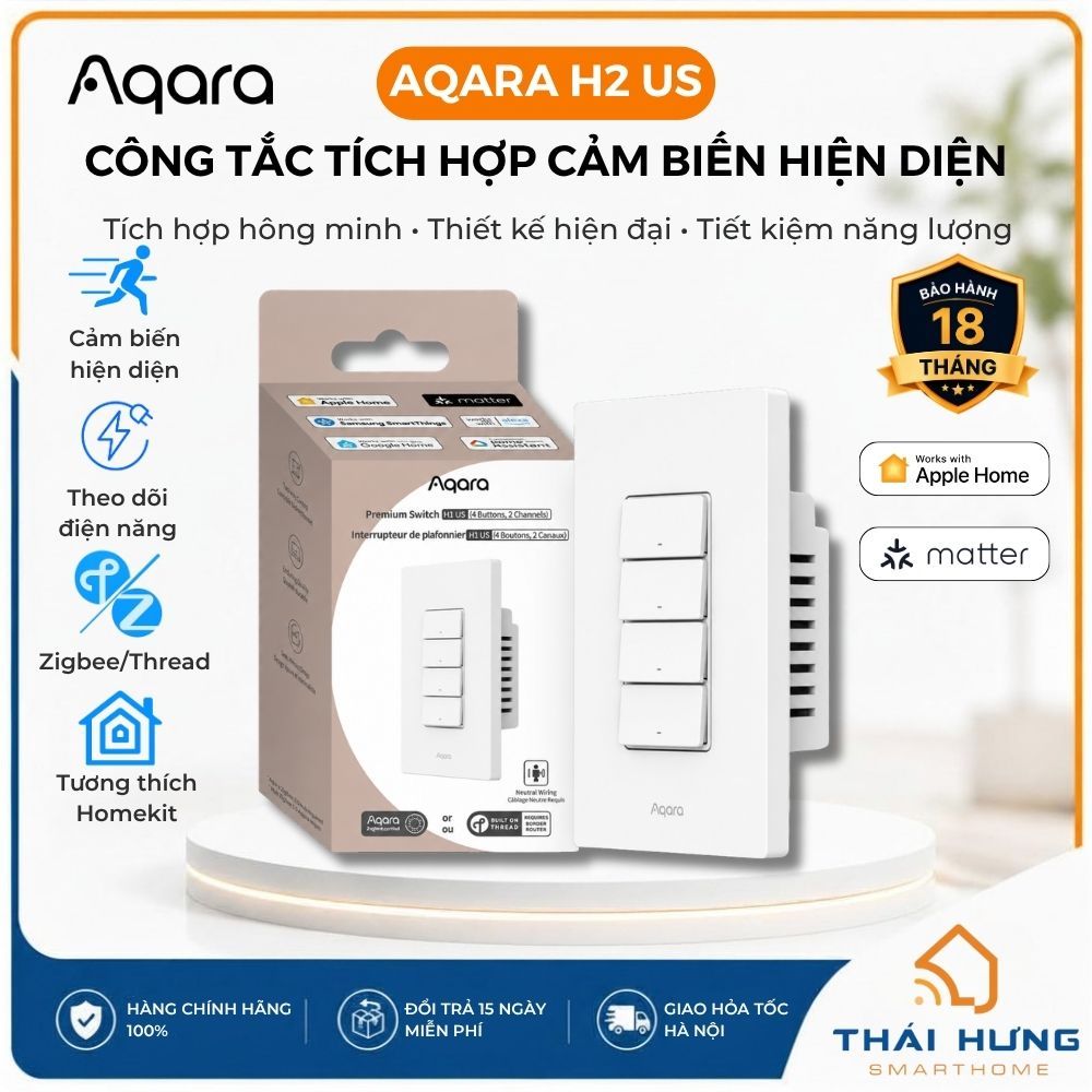 Công tắc thông minh Aqara Presence Switch H2 US tích hợp cảm biến hiện diện, tương thích Matter
