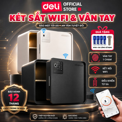 Két Sắt KẾT NỐI WIFI Deli x Locksworth 4 Phương Thức Mở Khóa Két Sắt An Toàn Két Kết Nối Với Điện Thoại Báo Động Từ Xa