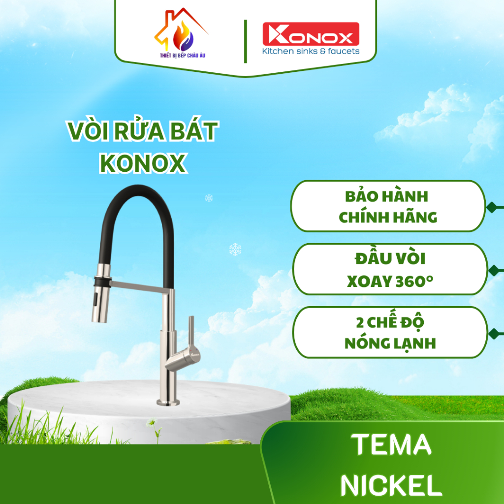 Vòi Rửa Bát Konox Tema Chrome/Nickel/Black – Công Nghệ Châu Âu, Thiết Kế Sang Trọng