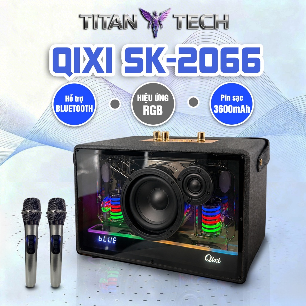 Loa QiXi, Loa Karaoke Bluetooth Kèm 2 Micro Không Dây SK-2066