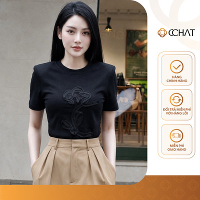 Áo Kiểu Nữ 𝐂𝐂𝐇𝐀𝐓 Dáng Suông Rivah Đính Hoa Trang Trí Chất Liệu Cao Cấp 16TNC8053OT