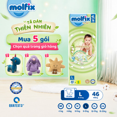[Mua 5 gói_Chọn QUÀ trong giỏ] Tã dán thiên nhiên Molfix Jumbo đủ các size NB70/S54/M46/L46/XL44 cho Bé