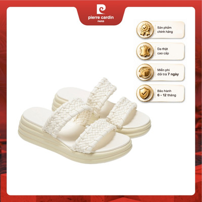 Dép nữ Pierre Cardin đế cao 5.5cm, quai ngang đan thủ công, chất liệu PU cao cấp - mã 286