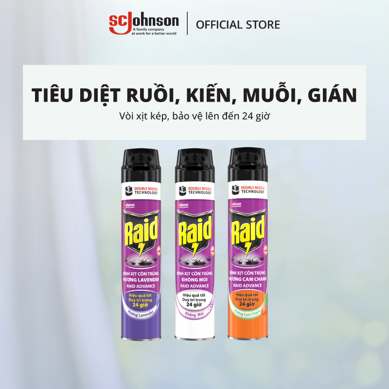 RAID Bình Xịt Côn Trùng/ Xịt Muỗi Bảo Vệ Dài Lâu Hiệu Quả Tốt Duy Trì Trong 24h 300ml/520ml/800ml