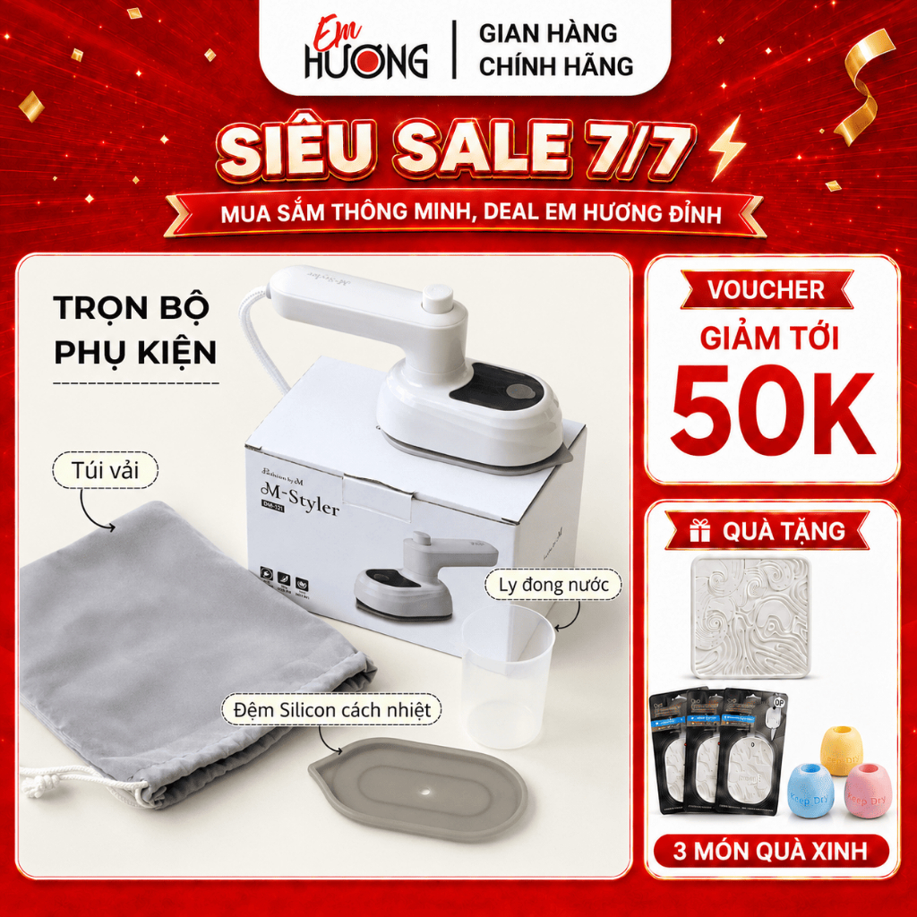 Bàn Là Phun Ẩm Mini M-Styler Hàn Quốc – Nhỏ Gọn, Du Lịch, Là Mọi Ngóc Ngách, Chứng Nhận KC An Toàn