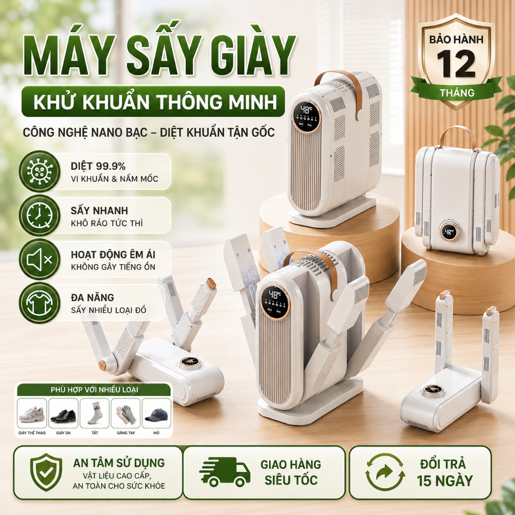 Máy Sấy Giày Khử Mùi Giày Tất Đa Năng Tiện Ích, Chống Hôi Chân Khử Mùi Bằng Tia Cực Tím Thông Minh