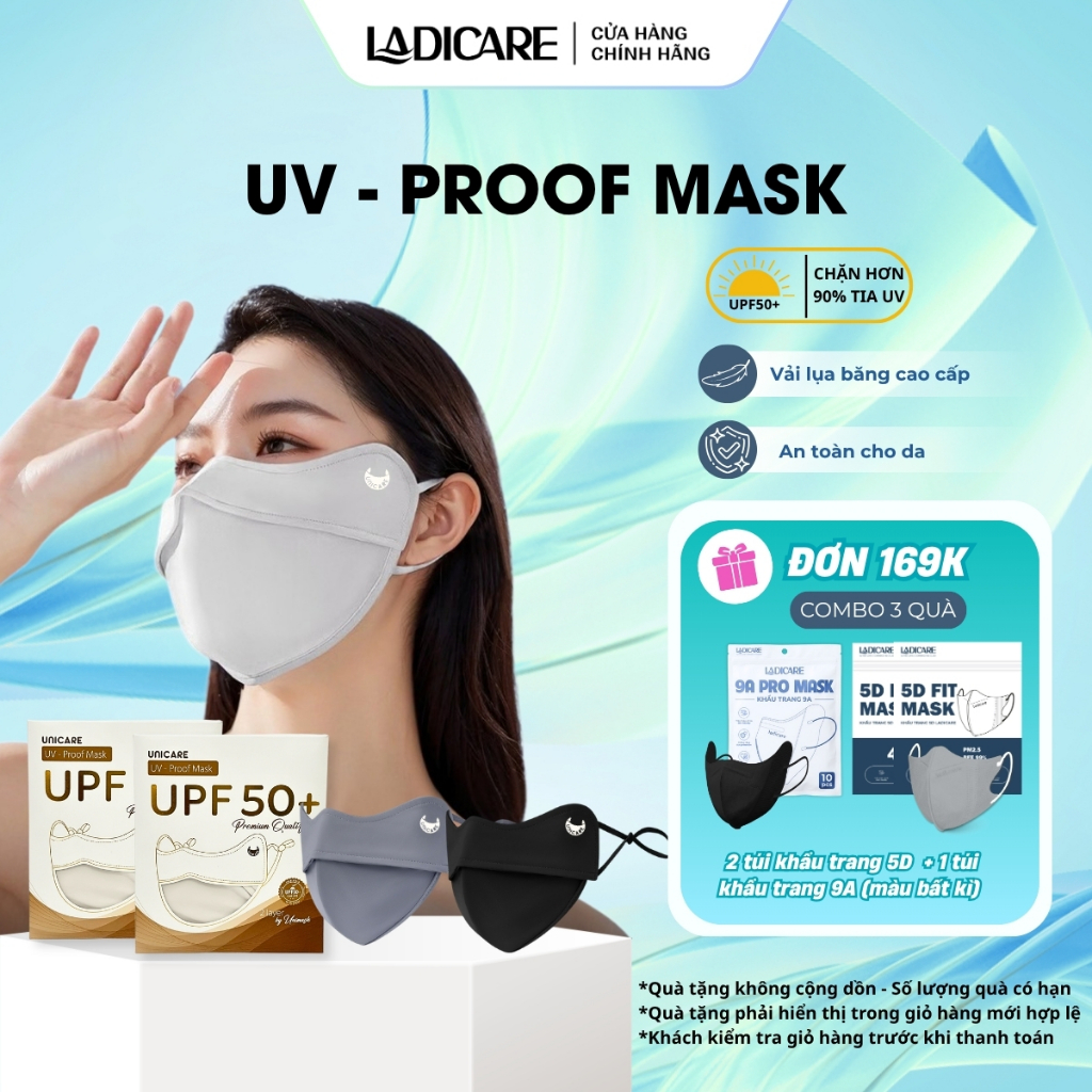 UNICARE Combo 2 cái khẩu trang UV Unicare Proof, UPF 50+ ngăn UV, tái sử dụng nhiều lần, chính hãng