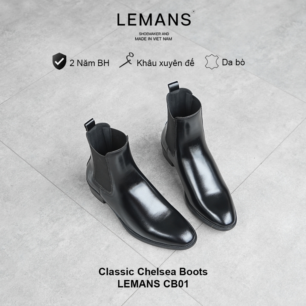 Giày nam da bò Chelsea boots LEMANS CB01.6 cao 5cm, bảo hành 12 tháng