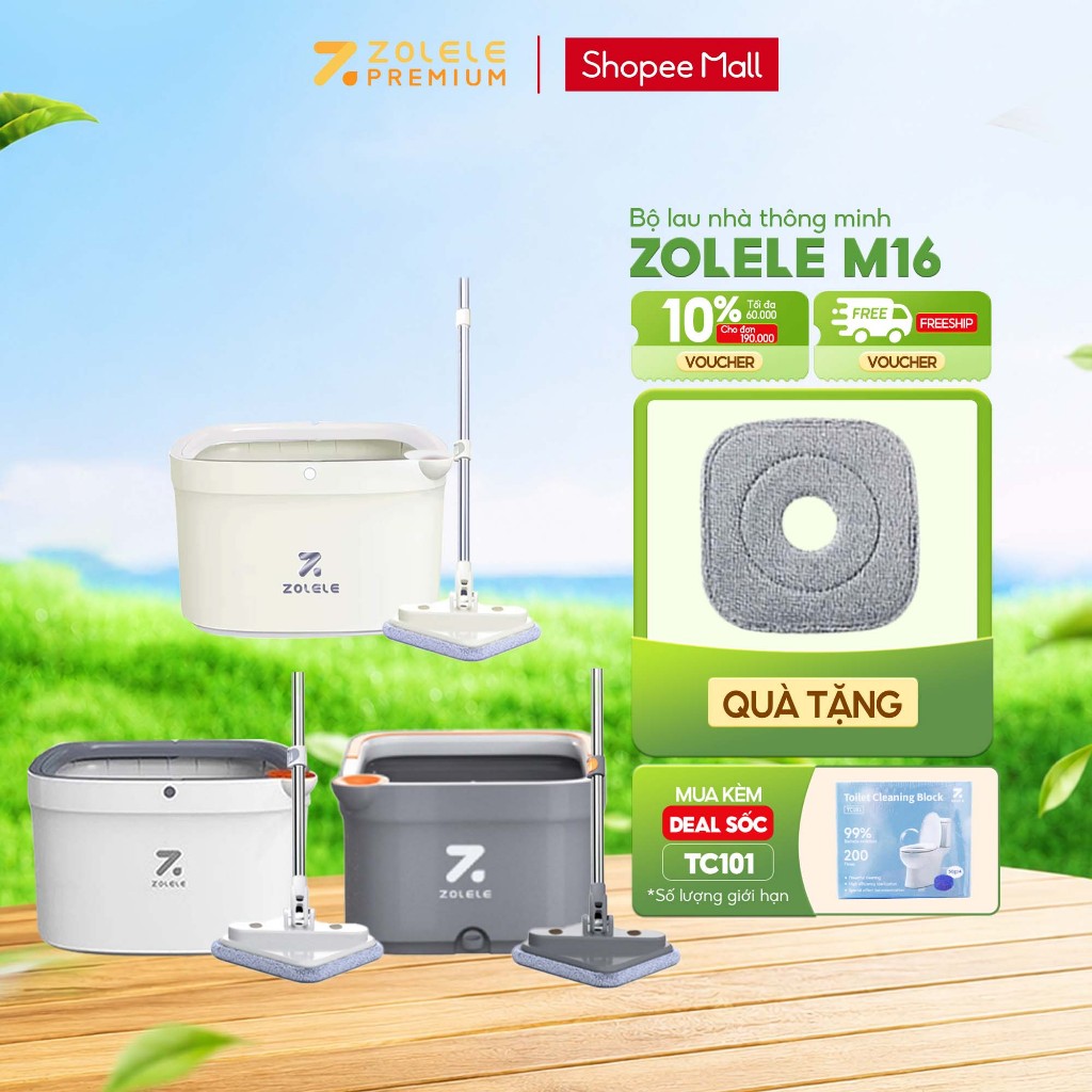 Bộ cây lau nhà ZOLELE 360 độ tự vắt 2 ngăn tách riêng nước bẩn M16 - Chính hãng