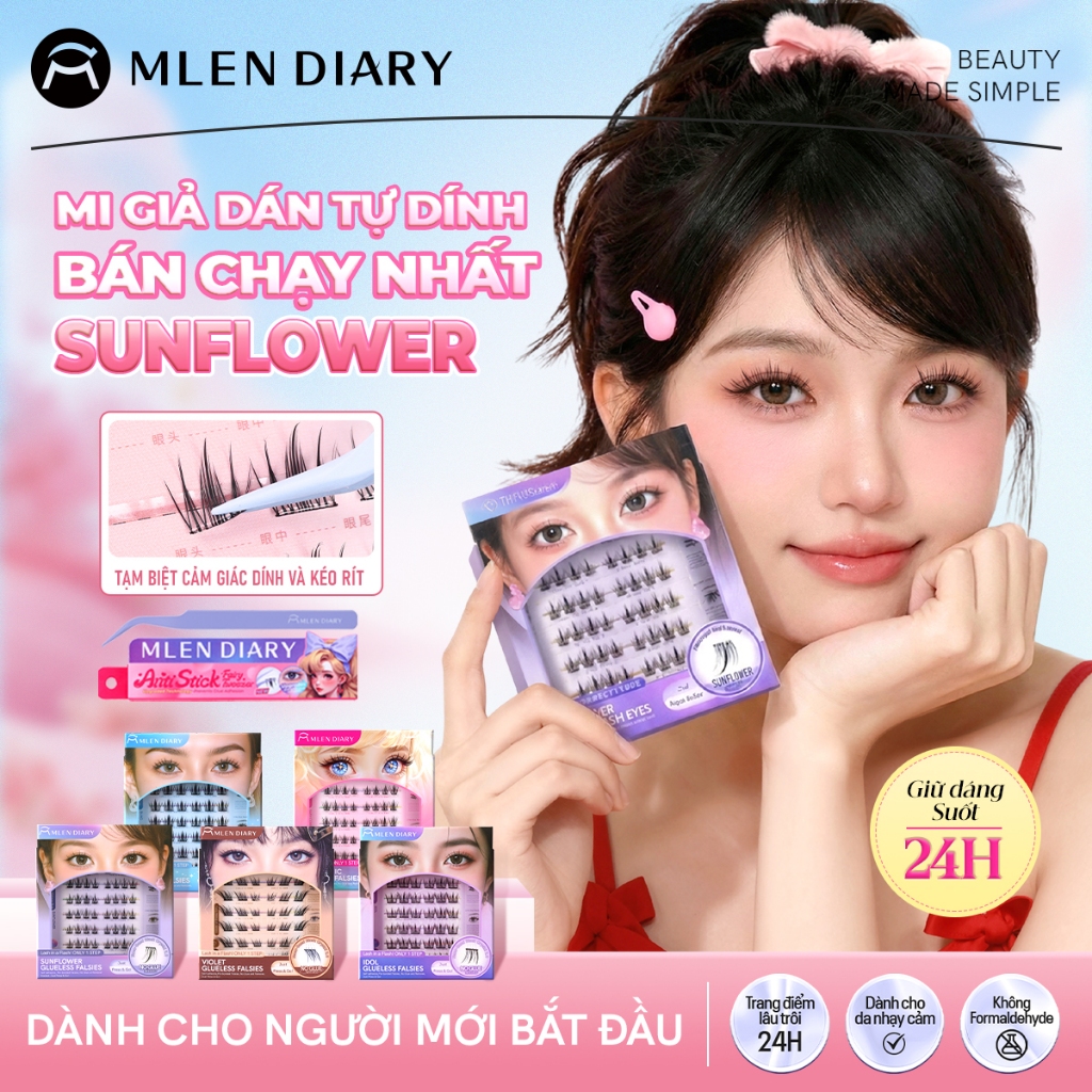 MLEN DAILY Mi Sẵn Keo Đen Siêu Tự Nhiên MI Idol Lông Mi Cụm Mềm Mại Kháng Khuẩn Có Thể Tái Sử Dụng M