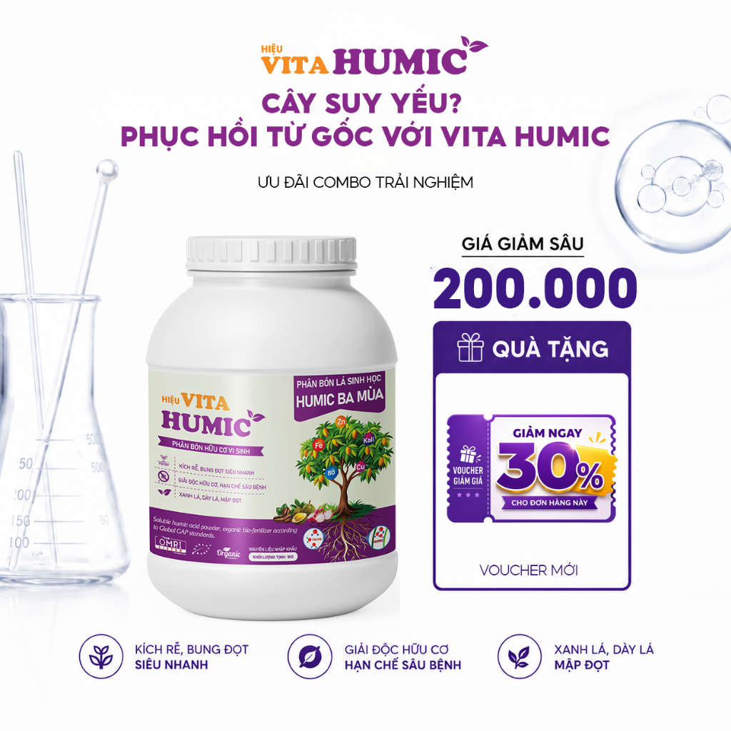 Phân bón VITA HUMIC cho Mít Thái Mít Ruột Đỏ - Siêu kích rễ, chống xì mủ gốc, mập thân, lớn trái (1k