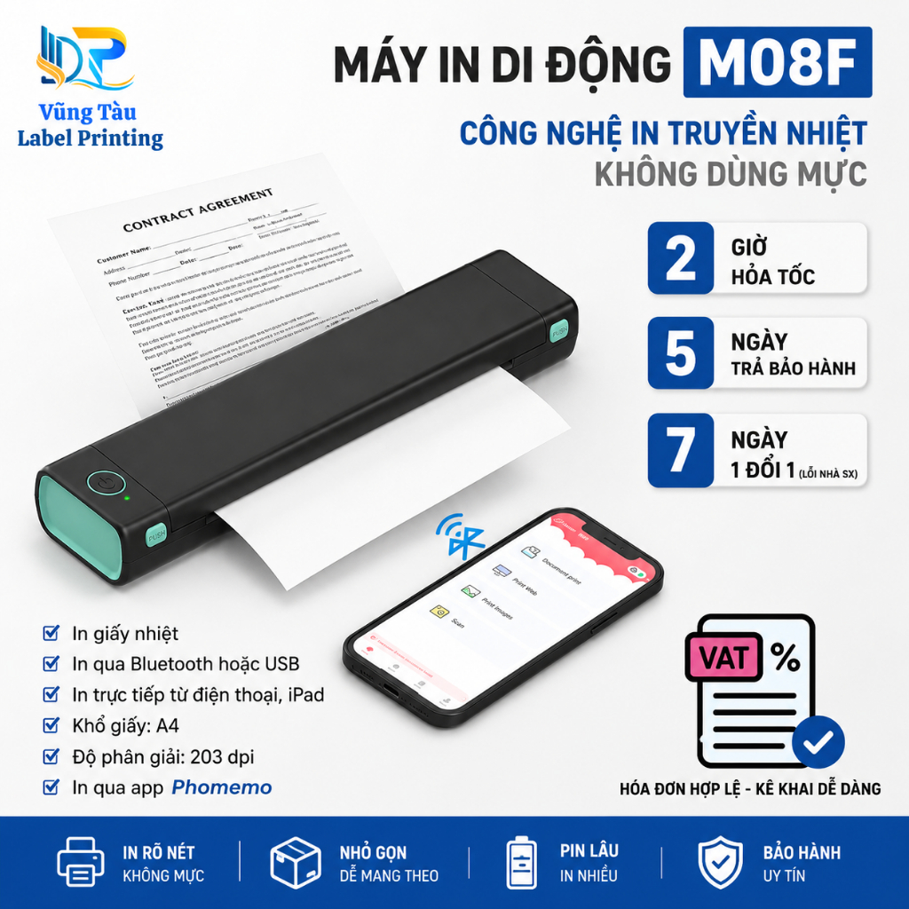 Máy In A4 Di Động AIMO M08F In Hợp Đồng PDF Word Excel
