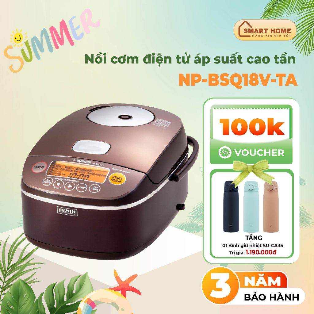 Nồi Cơm Điện Áp Suất Cao Tần Zojirushi 1.8L - NP-BSQ18V - Công Nghệ AI Thông Minh Nhật Bản