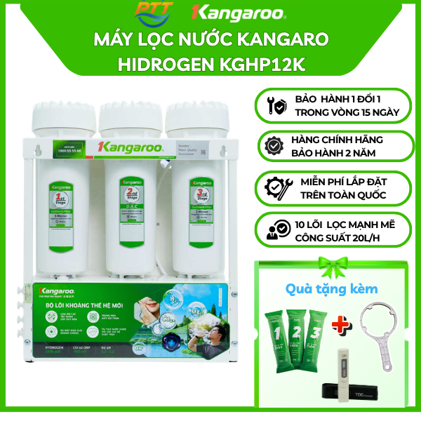 Máy lọc nước Kangaroo Hydrogen KGHP12K hệ 12 lõi mạnh mẽ 1 vòi 2 chế độ nước RO và nước Hydrogen