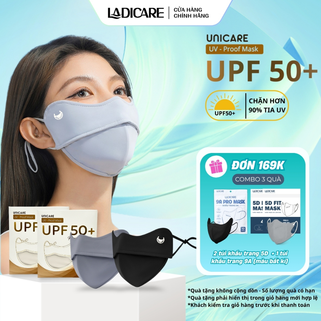 UNICARE khẩu trang vải chống tia UV Unicare Proof UniMask, UPF 50+ ngăn UV, lụa băng cao cấp, chính 