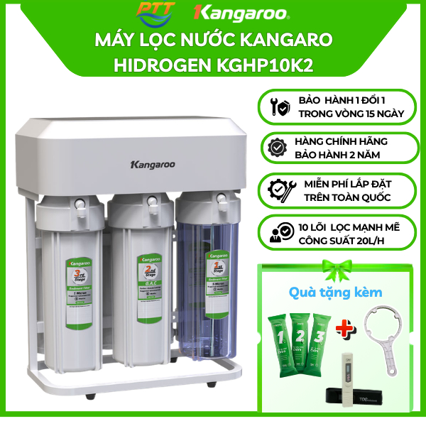 Máy lọc nước Kangaroo Hydrogen KGHP10K2 màng RO Vortex giảm 75% nước thải, tăng 3 lần tuổi thọ