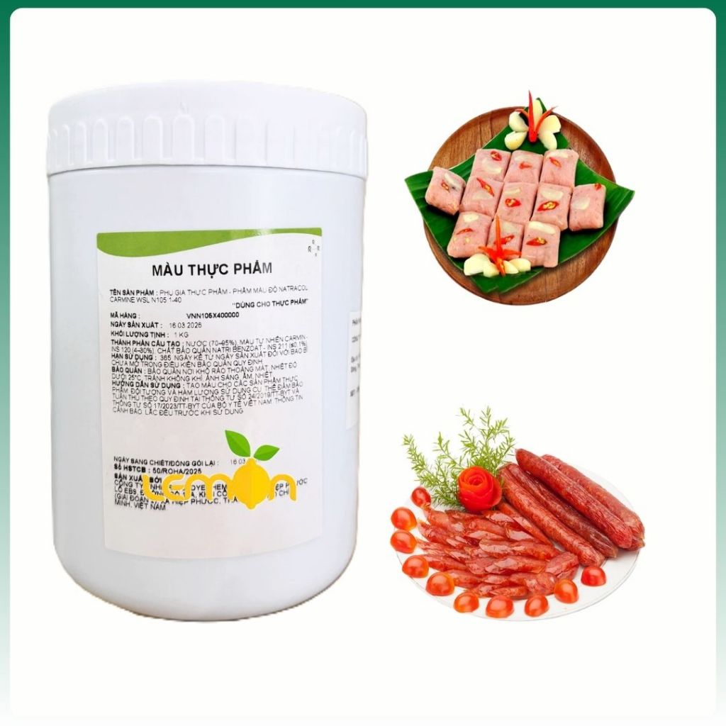 [HỘP 1KG] Màu đỏ hồng Carmine ROHA tạo màu cho xúc xích, lạp xưởng, thịt nguội, jambon