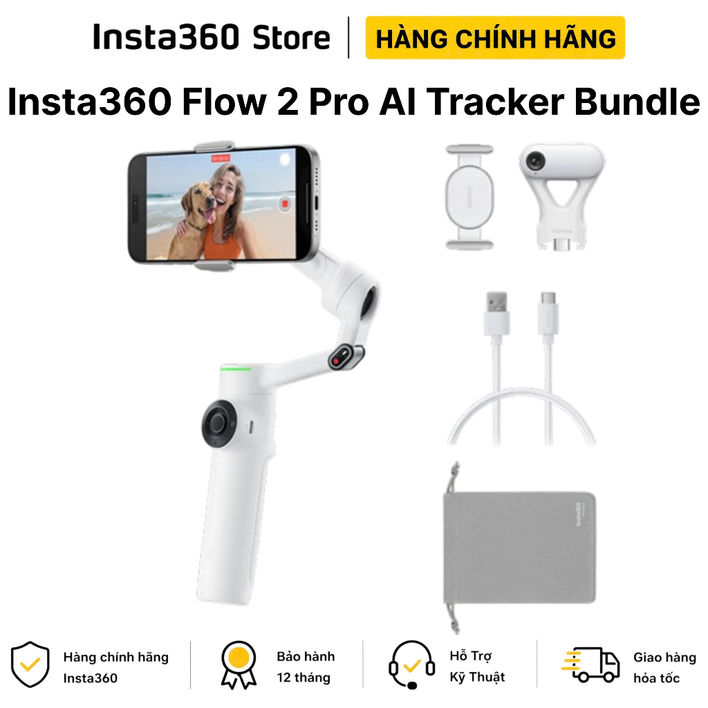 Tay cầm chống rung gimbal Insta360 Flow 2 Pro AI Tracker Bundle