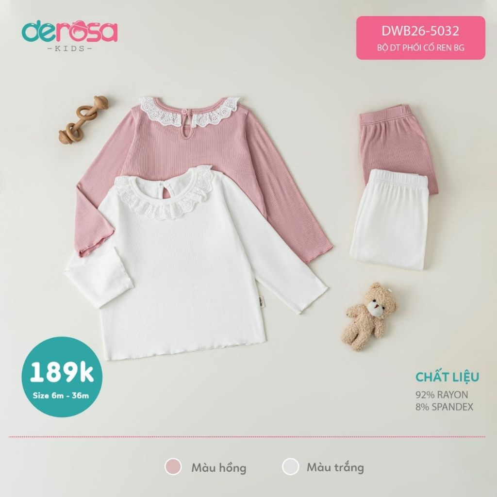 Bộ DT phối cổ ren bé gái Derosa Kids (6-36M) DWB26-5032