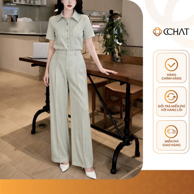 Set Đồ Nữ 𝐂𝐂𝐇𝐀𝐓 Dáng Suông Alisa Basic Sang Trọng Chất Liệu Đũi Xước Cao Cấp 16BND2053ST