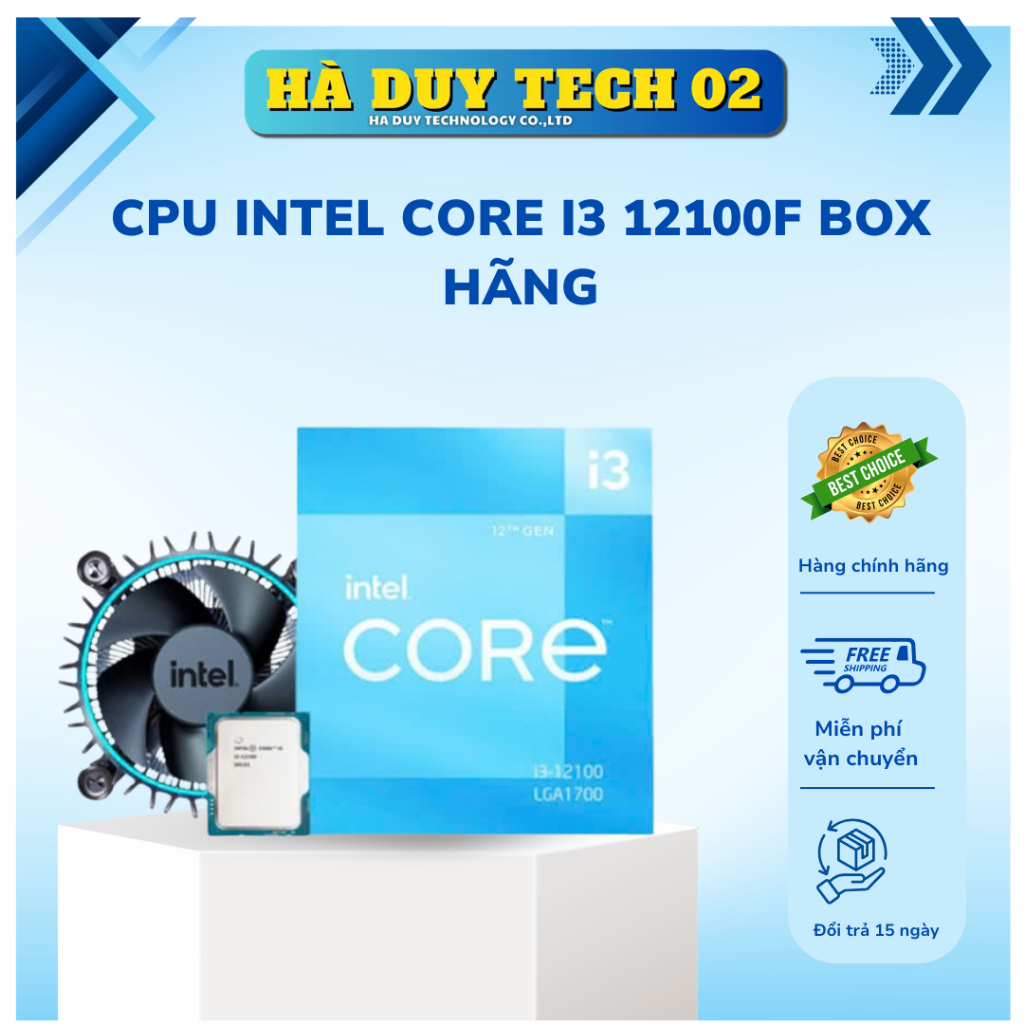 CPU INTEL CORE I3 12100F BOX HÃNG  - Full VAT  - Bh 36T - Ha Duy Tech