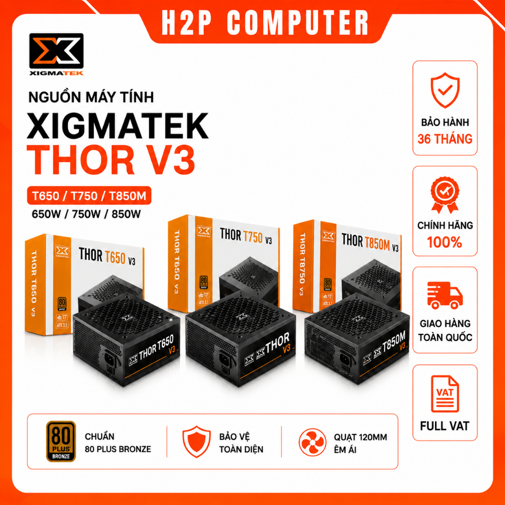 Nguồn máy tính Xigmatek THOR  (T650 650W / T750 750W / T850M 850W) chuẩn 80 Plus Bronze - BH 36T