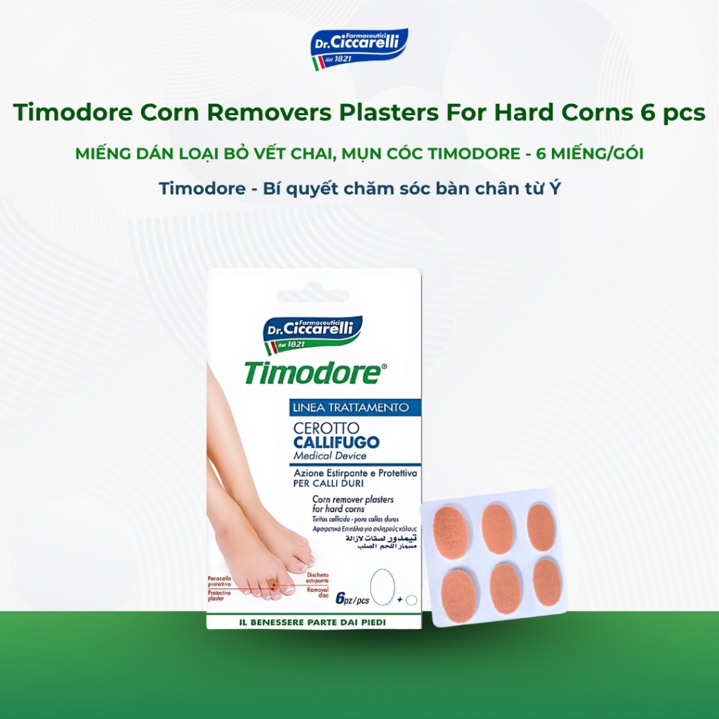 Miếng Dán Loại Bỏ Vết Chai, Mụn Cóc Timodore Corn Remover Plasters For Hard Corns - 6 Miếng/Gói
