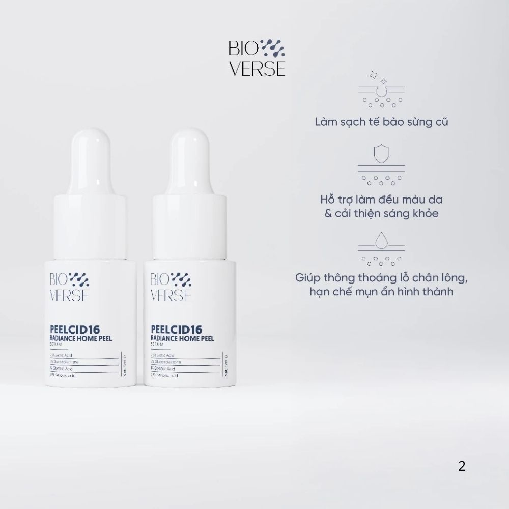 Ảnh 3 của Tinh chất Bioverse PEELCID16 Radiance Home Peel hỗ trợ làm sạch sừng cũ, đều màu da 10ml