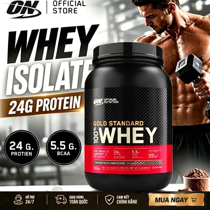 Optimum Nutrition Vàng tiêu chuẩn Whey 2lbs Whey Protein, Phục hồi cơ bắp, ON Whey, Sau tập luyện