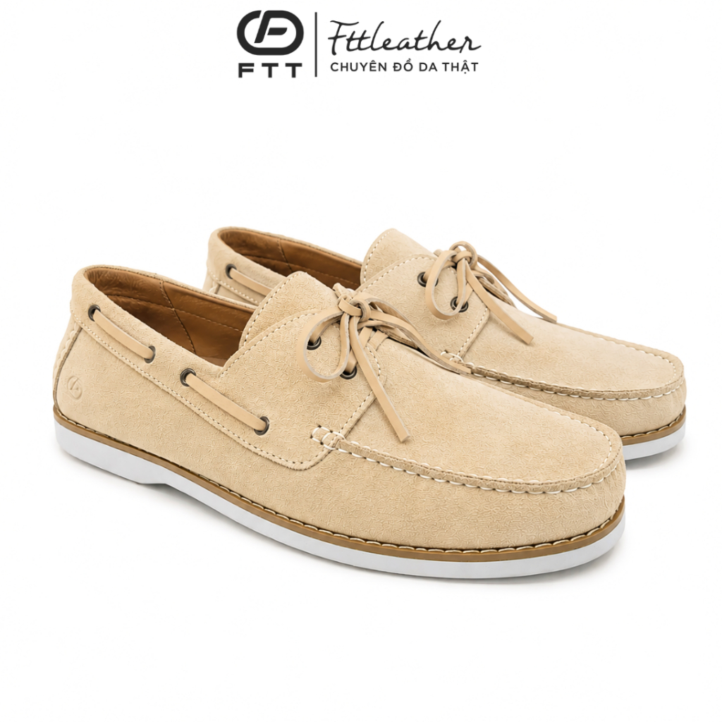 Giày da lộn nam boat shoes cao cấp FTTLeather giày da lộn nam cột dây đế bằng êm chân FC007B442