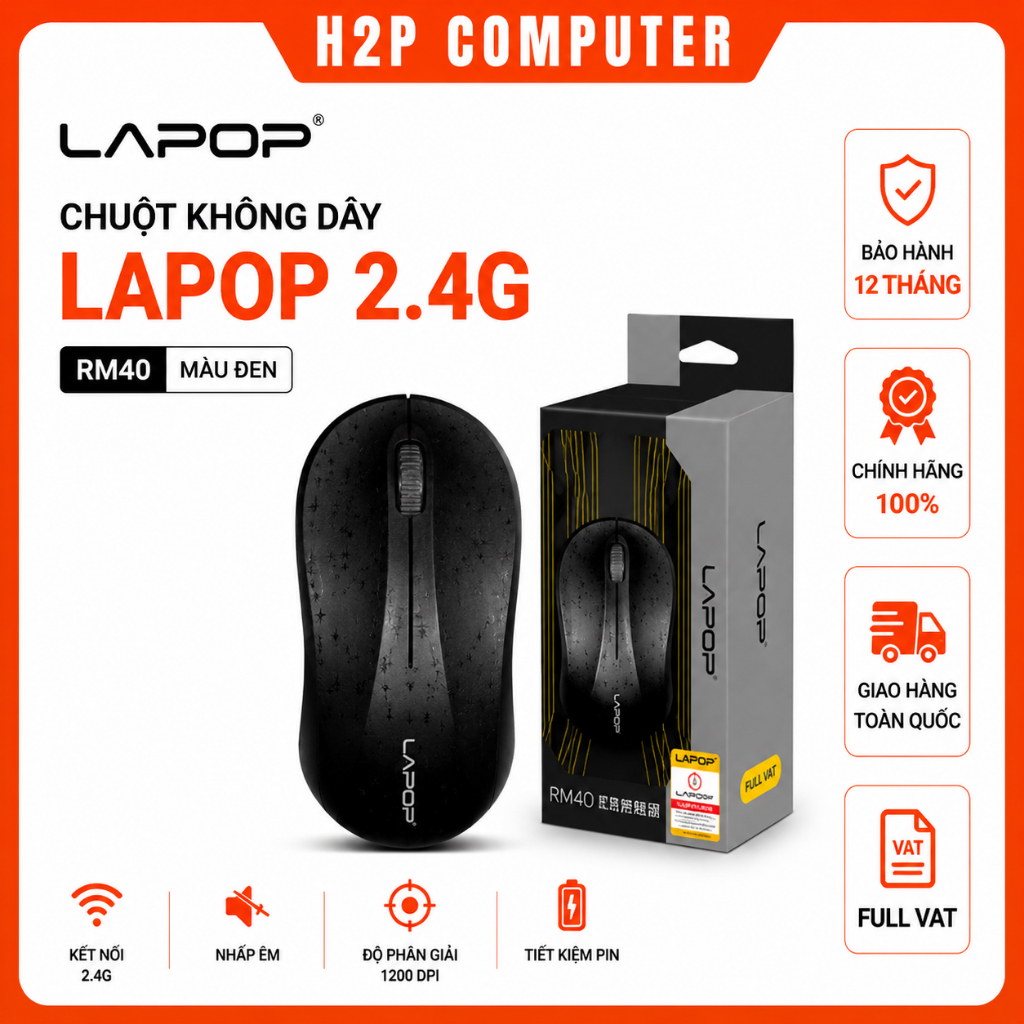Chuột không dây LAPOP 2.4G màu đen RM40 chuyên dùng cho máy tính, laptop văn phòng