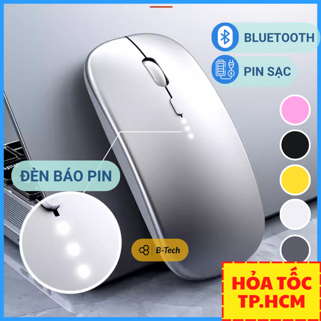 [HỎA TỐC] Chuột bluetooth macbook không dây pin sạc, đèn báo pin, nút êm W330 cho laptop, pc BTech