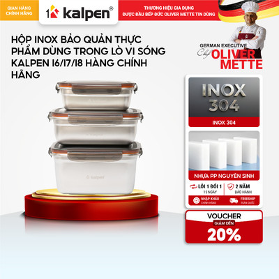 Hộp đựng thực phẩm Inox 304 dùng lò vi sóng KALPEN I678 size 850ml-1800ml-2800ml hàng chính hãng